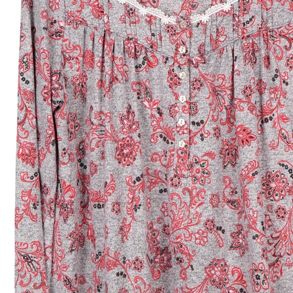 Secret Treasures Nightgown L 12 14 Womens Gray Red Long Sleeve Floral Lace Trim - Picture 3 of 6